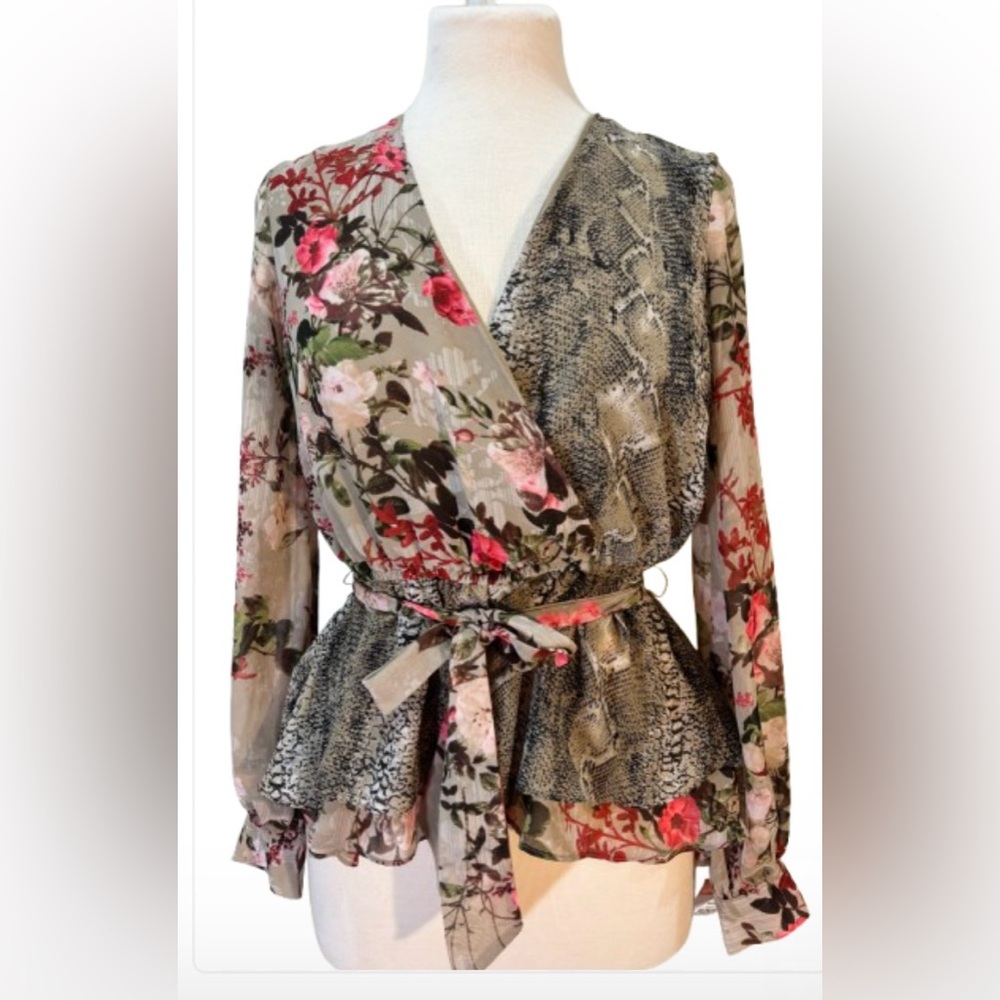 Size S Inc. Floral and Snake Print Top